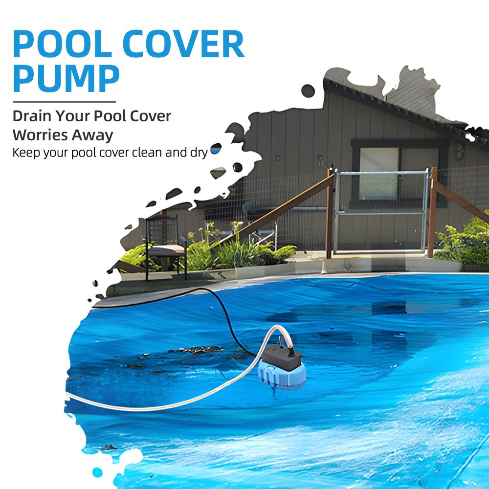 75W Above Ground Pool Cover Pump - 2000L/H Water Removal with 3 Adapters, 16ft Hose & 25ft Cord