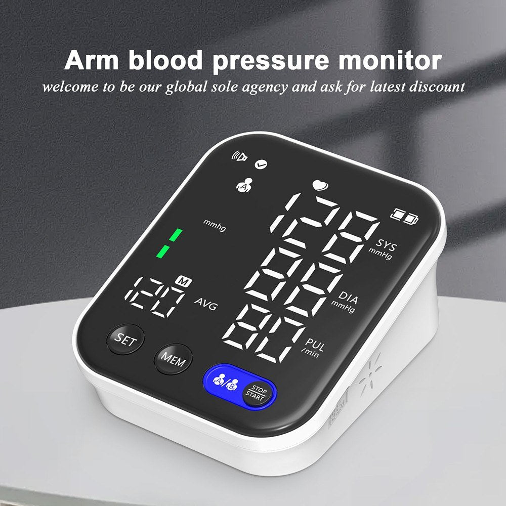 Digital Upper Arm Blood Pressure Monitor with LED Backlit Screen - Automatic BP Machine, 240 Reading Storage for 2 Users