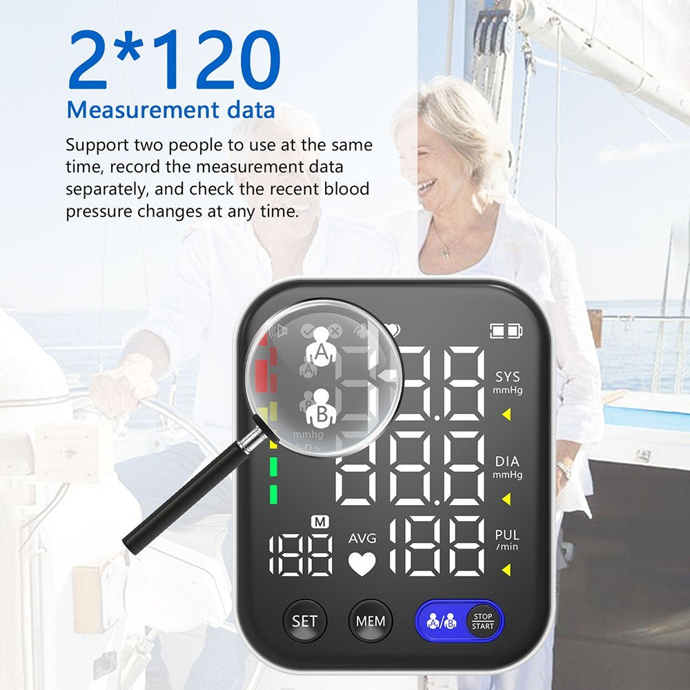 Digital Upper Arm Blood Pressure Monitor with LED Backlit Screen - Automatic BP Machine, 240 Reading Storage for 2 Users