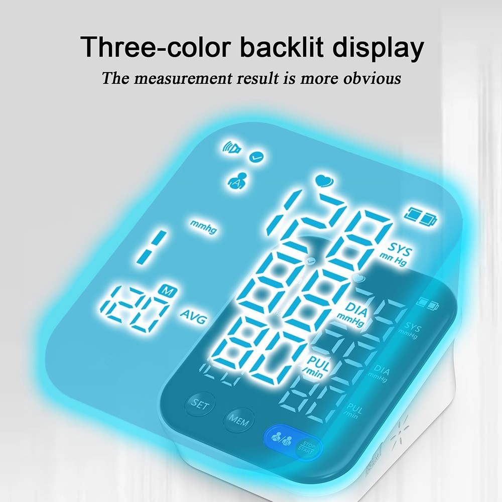 Digital Upper Arm Blood Pressure Monitor with LED Backlit Screen - Automatic BP Machine, 240 Reading Storage for 2 Users