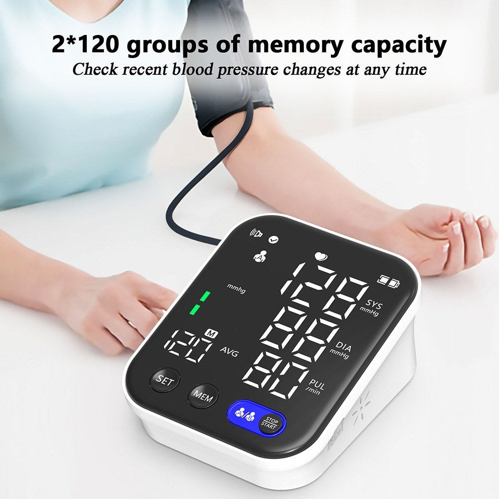 Digital Upper Arm Blood Pressure Monitor with LED Backlit Screen - Automatic BP Machine, 240 Reading Storage for 2 Users