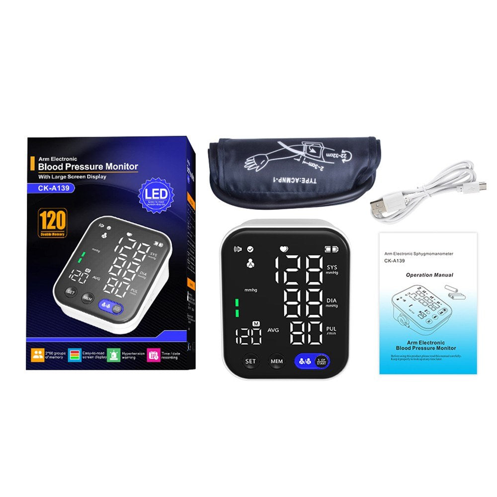 Digital Upper Arm Blood Pressure Monitor with LED Backlit Screen - Automatic BP Machine, 240 Reading Storage for 2 Users