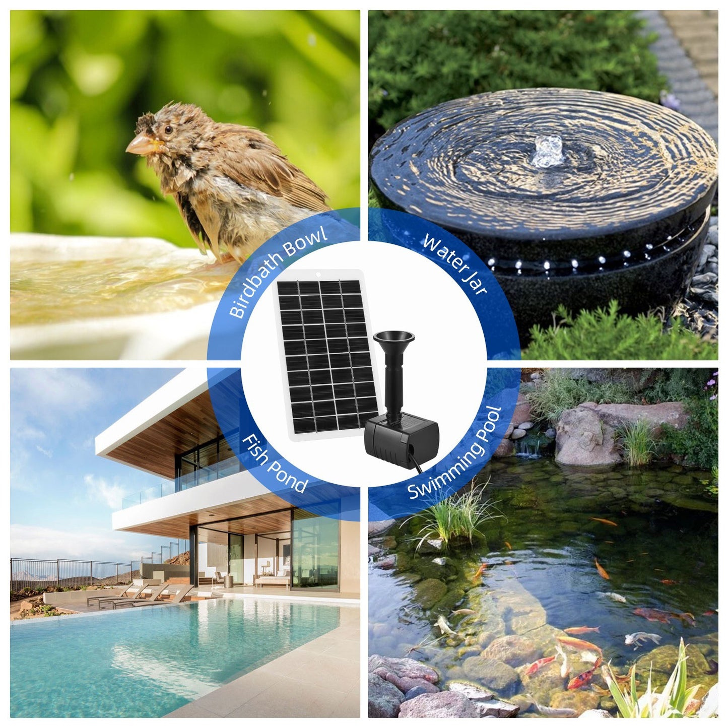 4W Solar Water Fountain Pump Kit, 5V Panel, 200L/H Flow, 5ft Cable, 9 Nozzles, 6 Modes for Bird Bath, Garden, Pool, Fish Tank