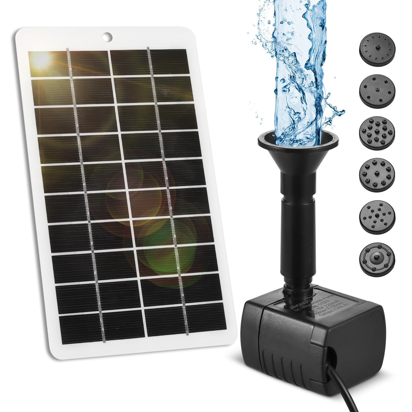 4W Solar Water Fountain Pump Kit, 5V Panel, 200L/H Flow, 5ft Cable, 9 Nozzles, 6 Modes for Bird Bath, Garden, Pool, Fish Tank