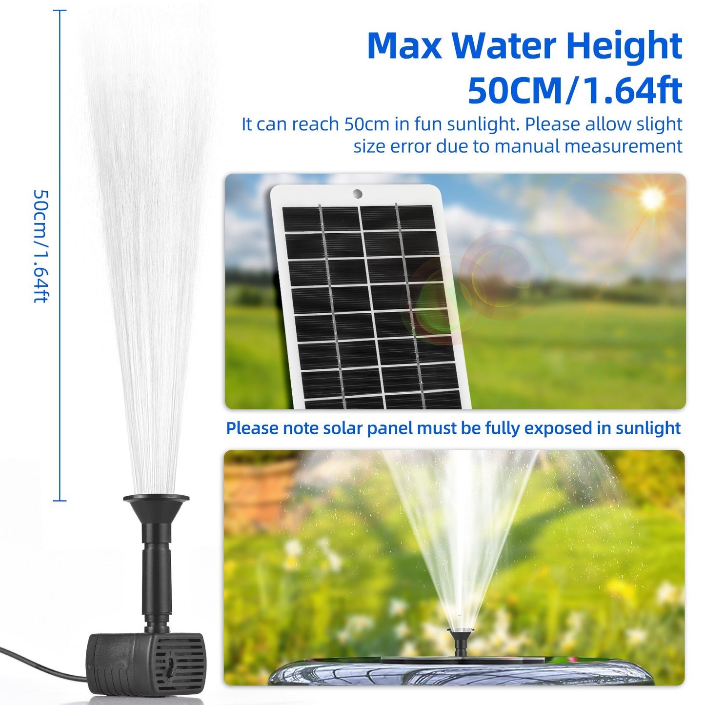 4W Solar Water Fountain Pump Kit, 5V Panel, 200L/H Flow, 5ft Cable, 9 Nozzles, 6 Modes for Bird Bath, Garden, Pool, Fish Tank