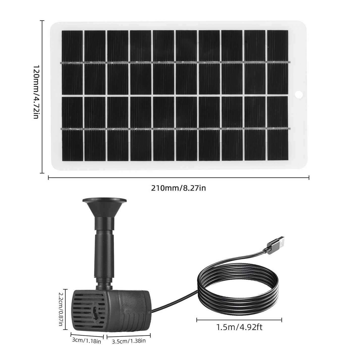 4W Solar Water Fountain Pump Kit, 5V Panel, 200L/H Flow, 5ft Cable, 9 Nozzles, 6 Modes for Bird Bath, Garden, Pool, Fish Tank