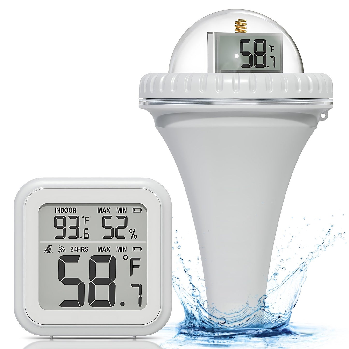 Wireless Floating Digital Thermometer: Easy-Read for Pool, Ice Bath, Hot Tub, Fish Tank - 197ft, 12/24H Mode