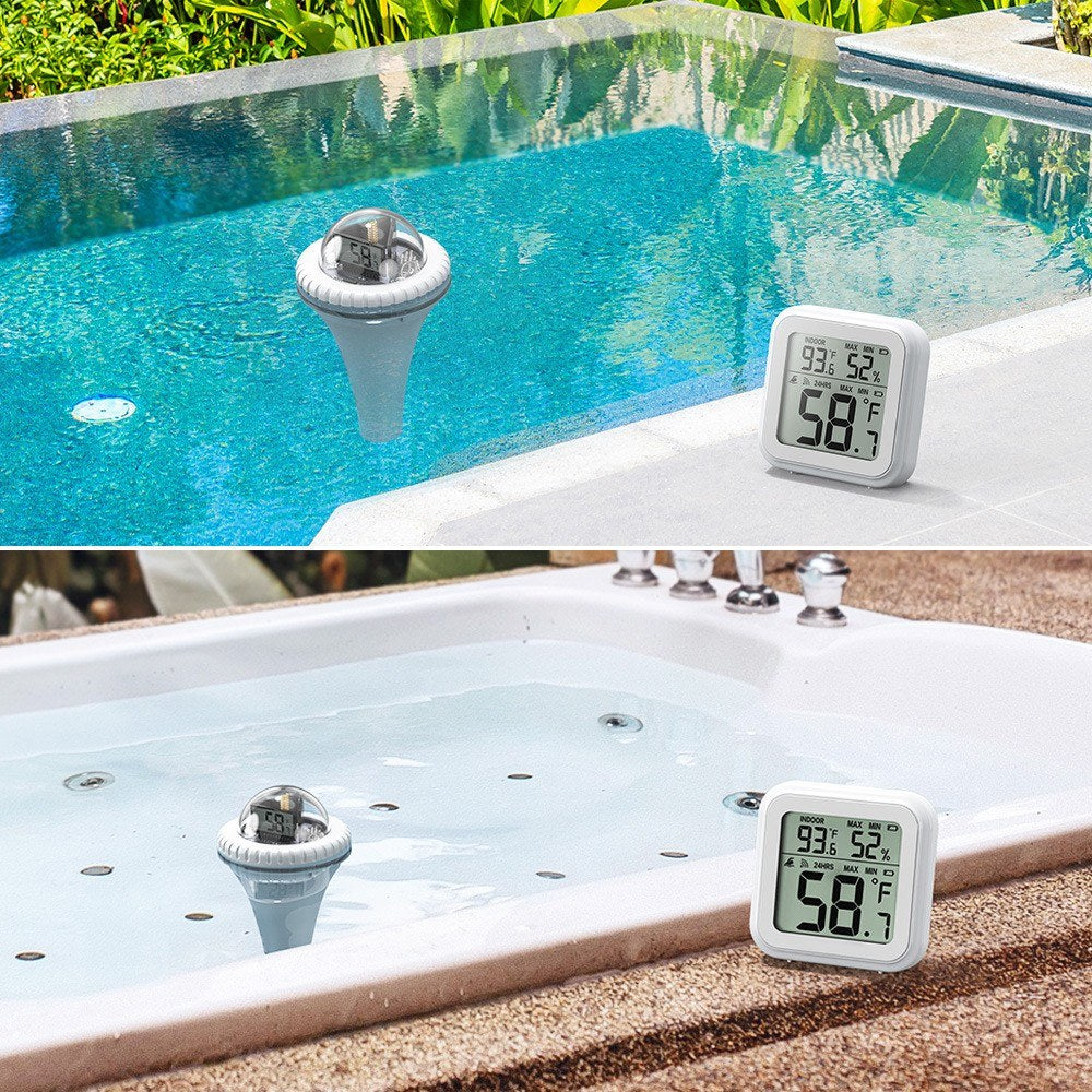 Wireless Floating Digital Thermometer: Easy-Read for Pool, Ice Bath, Hot Tub, Fish Tank - 197ft, 12/24H Mode