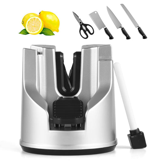 Tungsten Steel 3-in-1 Kitchen Knife & Scissors Sharpener with Suction Cup and Polishing Rod for Straight & Serrated Knives