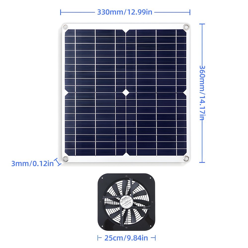 20W Waterproof Solar Vent Fan Kit - High-Speed 10-Inch USB-Powered Exhaust for Chicken Coops, Greenhouses, Sheds, and Pet Houses