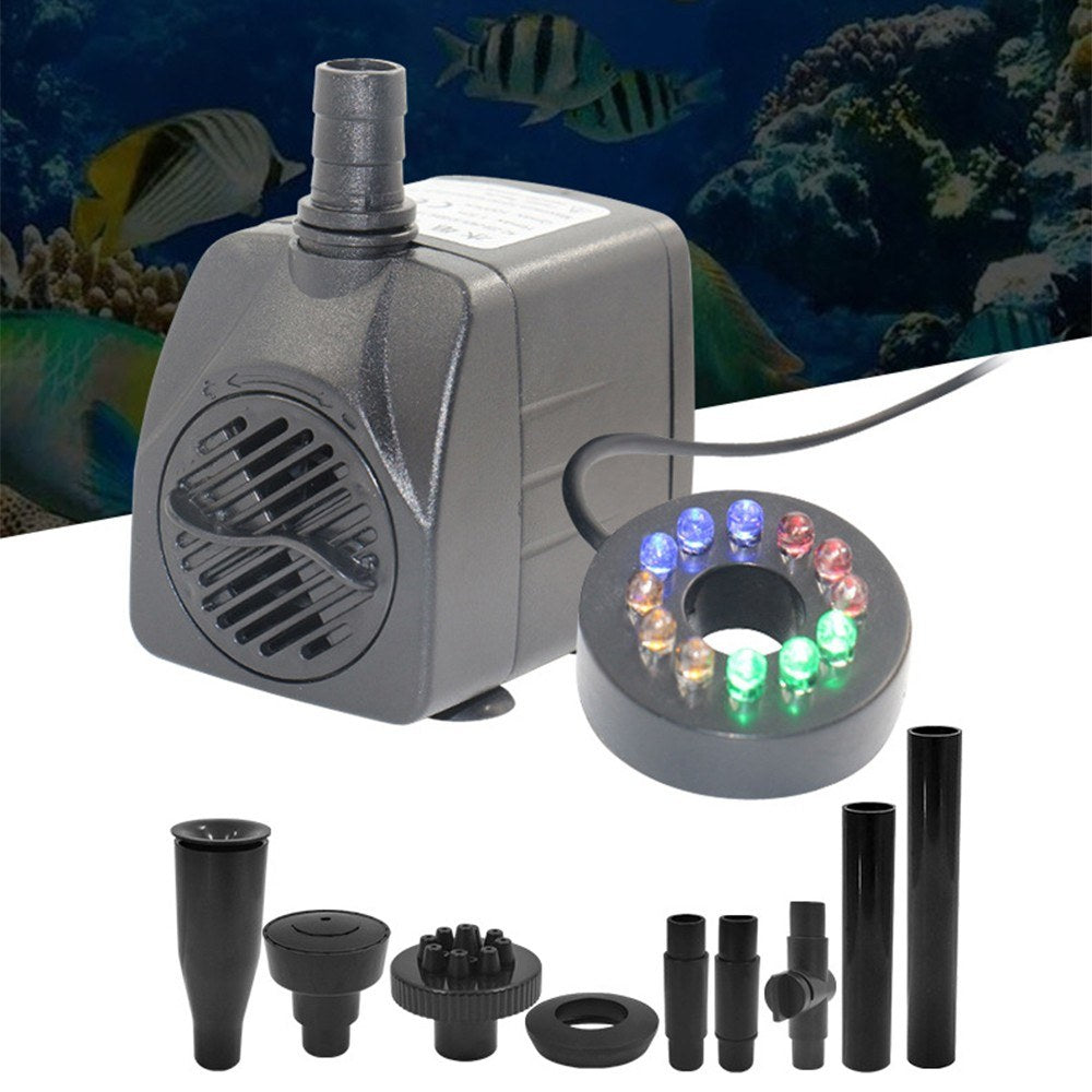 Portable Mini Submersible Water Pump with Colorful Light & Multiple Nozzles, 1000L/H Electric Fountain Pump, Max 4.9ft Lift, Suction Cup Base for Fish Tank, Pond, Aquarium, Pet Drinking