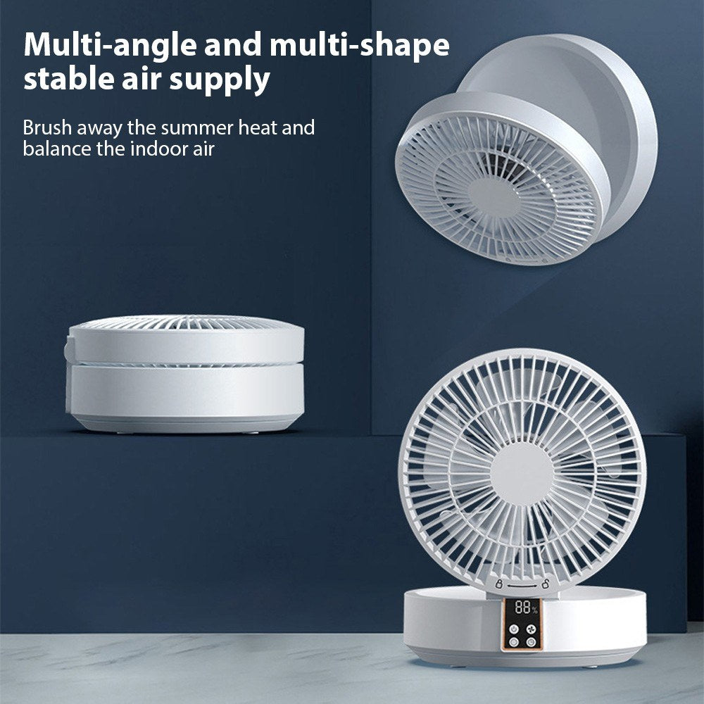 Portable Wall-Mounted Table Fan - Rechargeable, Auto Oscillation, Silent 3-Speed Air Circulator with Remote & Warm Light for Home, Office, Bedroom, Travel, Camping