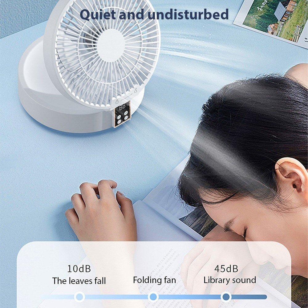 Portable Wall-Mounted Table Fan - Rechargeable, Auto Oscillation, Silent 3-Speed Air Circulator with Remote & Warm Light for Home, Office, Bedroom, Travel, Camping