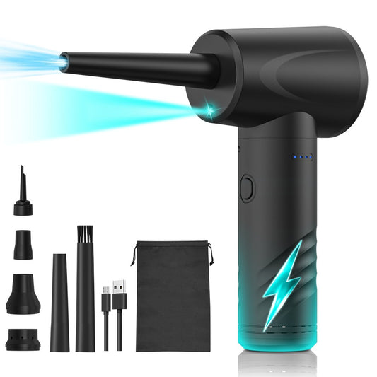Cordless 3-IN-1 Air Duster, Inflator & Vacuum - Adjustable 3 Gear 50,000 RPM, Rechargeable with Light & 6 Nozzles for PC/Keyboard Cleaning, Swim Rings & Bags