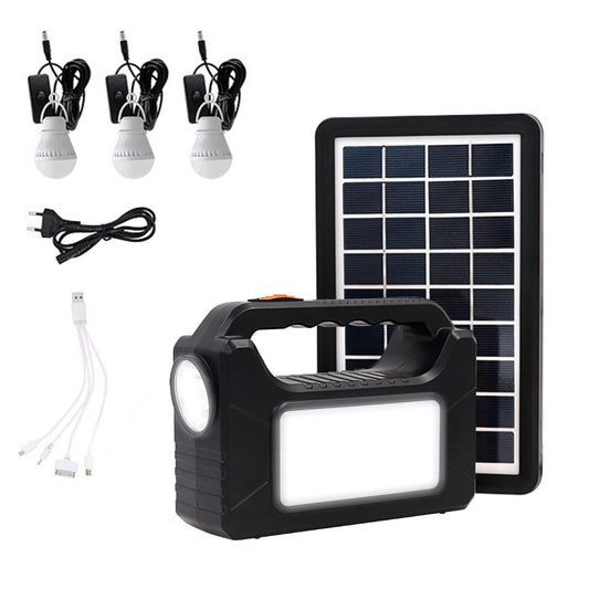 Solar Portable Generator LED Flashlight with 3 External Bulbs, 4000mAh Rechargeable Battery, Dual Charging Modes for Home, Outdoors, Camping, Fishing