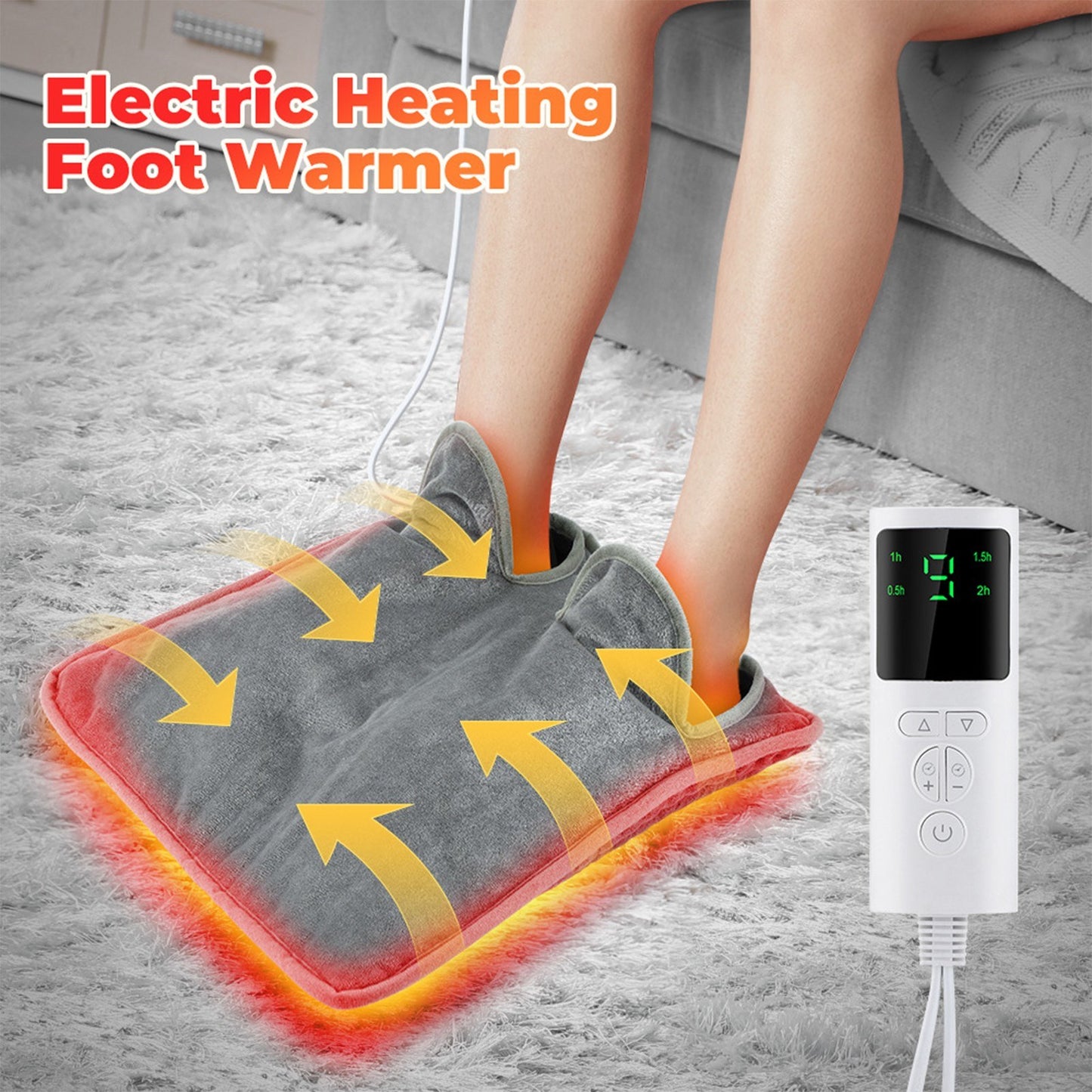 Crystal Super-Soft Electric Foot Warmer with Remote - 9-Temp & 4-Timer Settings, Washable 15.7x15.7in Heating Pad for Home & Office