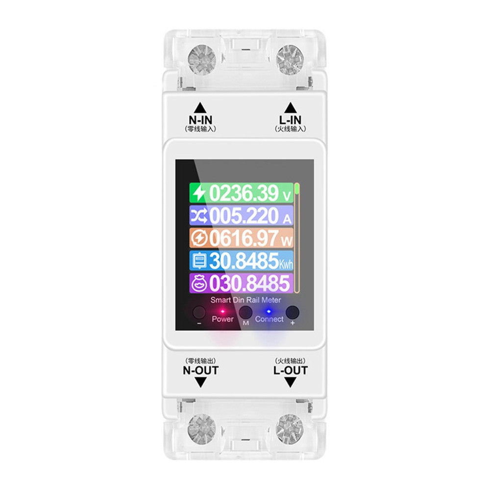 Smart Digital Electricity Meter with APP Control, Rail-Mount, AC85-265V 100A, Color Display, Energy Consumption Monitor for Voltage & Current, 50/60Hz