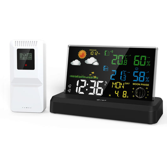 Wireless Digital Alarm Clock with HD Display, Indoor/Outdoor Thermometer & Hygrometer, Weather Forecast Function