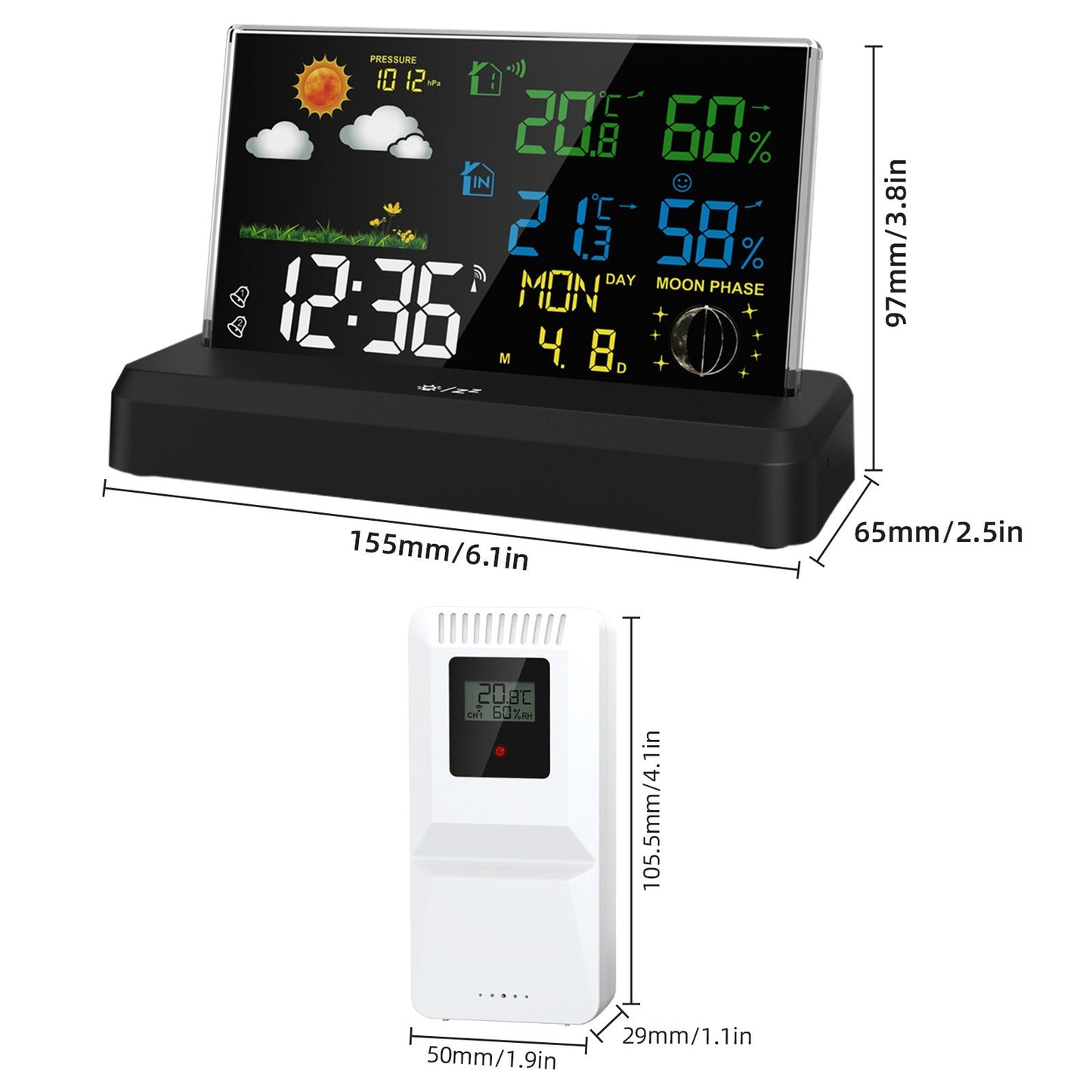 Wireless Digital Alarm Clock with HD Display, Indoor/Outdoor Thermometer & Hygrometer, Weather Forecast Function