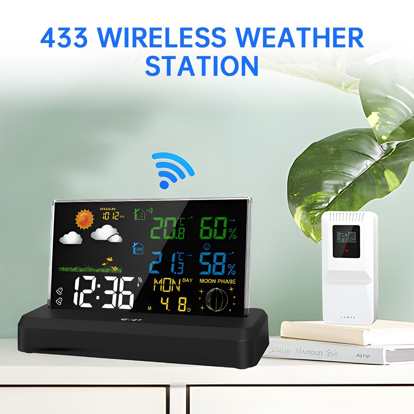 Wireless Digital Alarm Clock with HD Display, Indoor/Outdoor Thermometer & Hygrometer, Weather Forecast Function