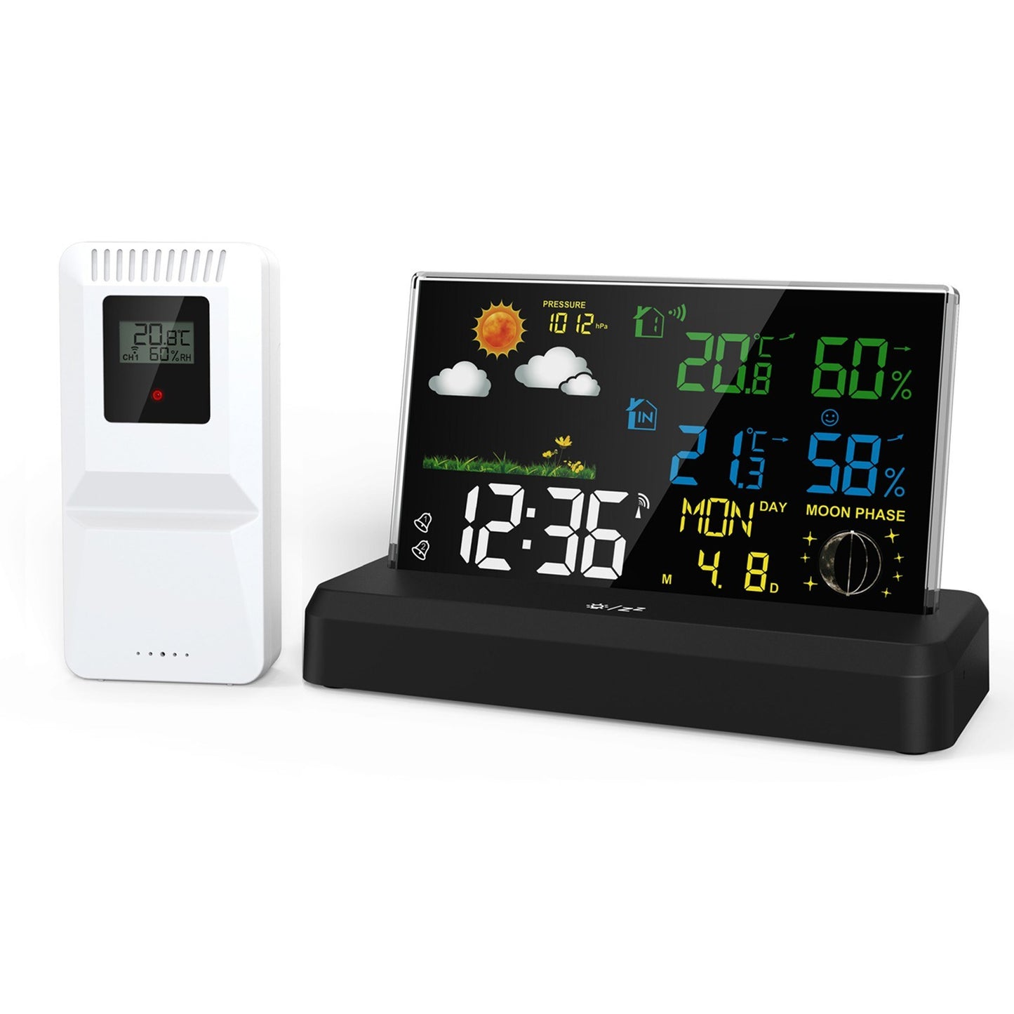 Wireless Digital Alarm Clock with HD Display, Indoor/Outdoor Thermometer & Hygrometer, Weather Forecast Function