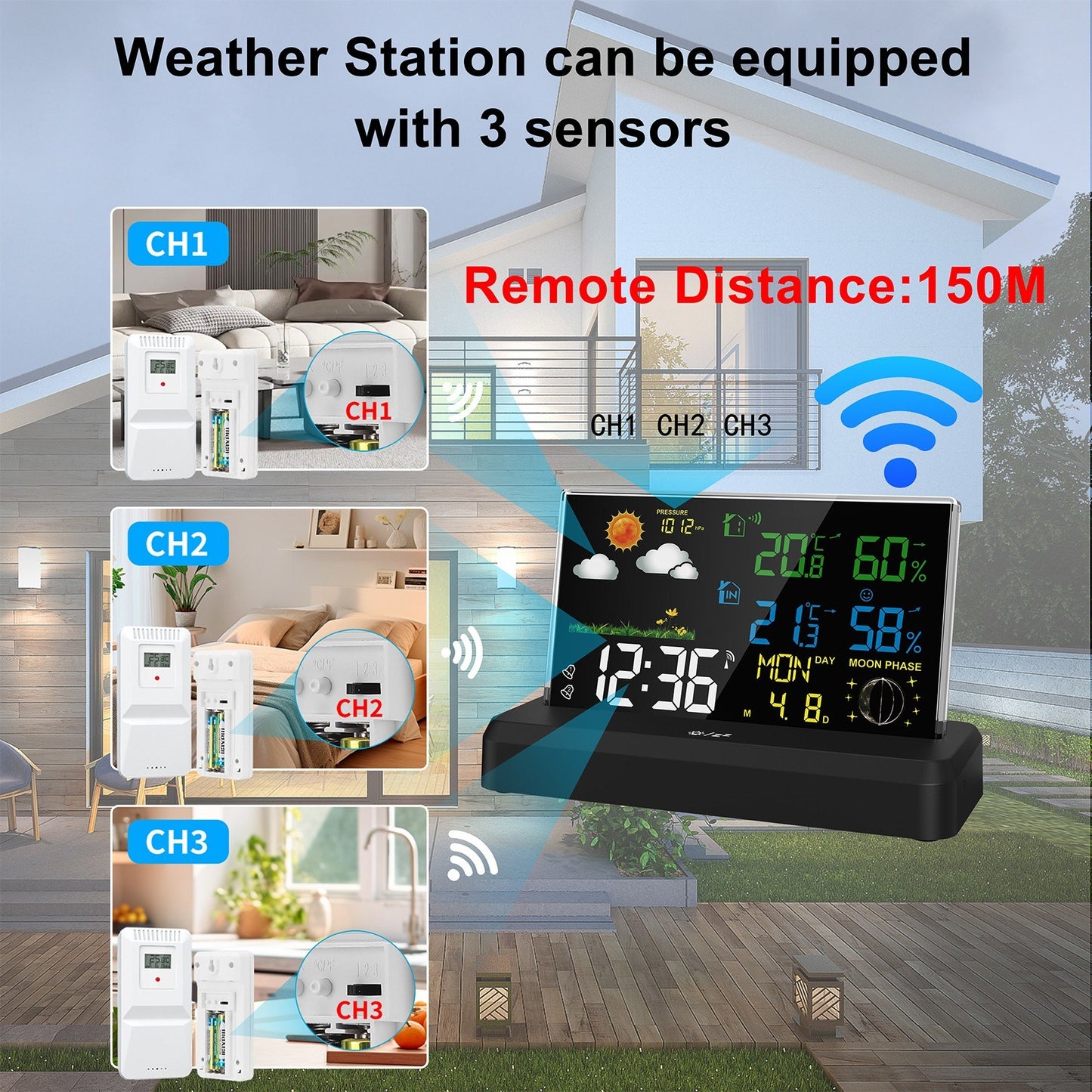 Wireless Digital Alarm Clock with HD Display, Indoor/Outdoor Thermometer & Hygrometer, Weather Forecast Function