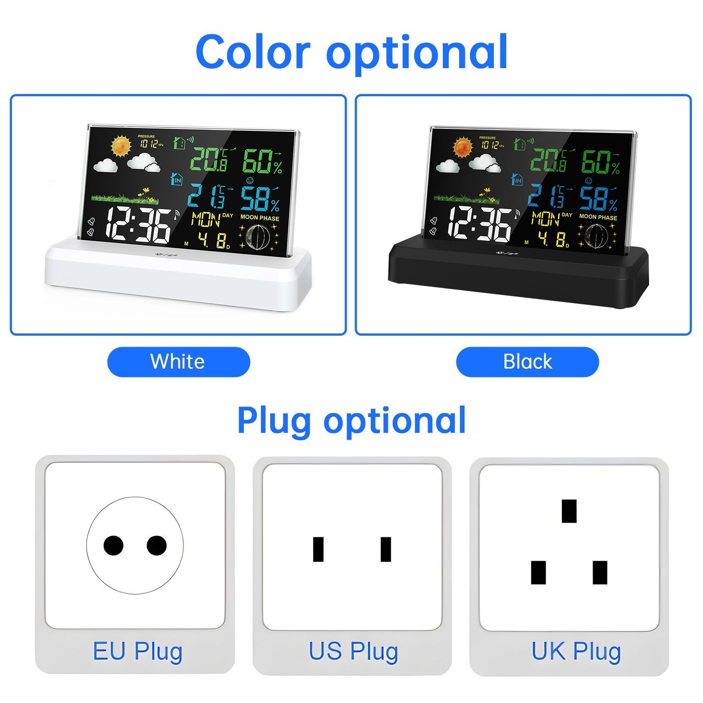 Wireless Digital Alarm Clock with HD Display, Indoor/Outdoor Thermometer & Hygrometer, Weather Forecast Function