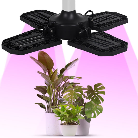 Full Spectrum Grow Lights for Indoor Plants - 240 LED, 4-Blade, 90° Collapsible, Waterproof, E27 Base