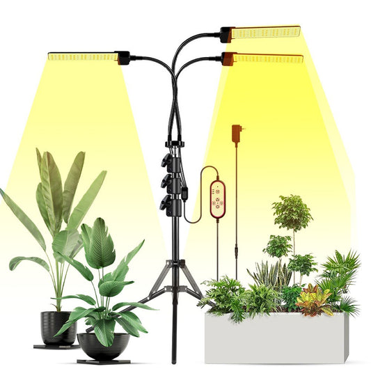 Adjustable LED Grow Light - 3 Heads, Full Spectrum, 3 Modes, 5 Brightness Levels, Timer & Remote, Tripod & 360° Gooseneck for Indoor Plants