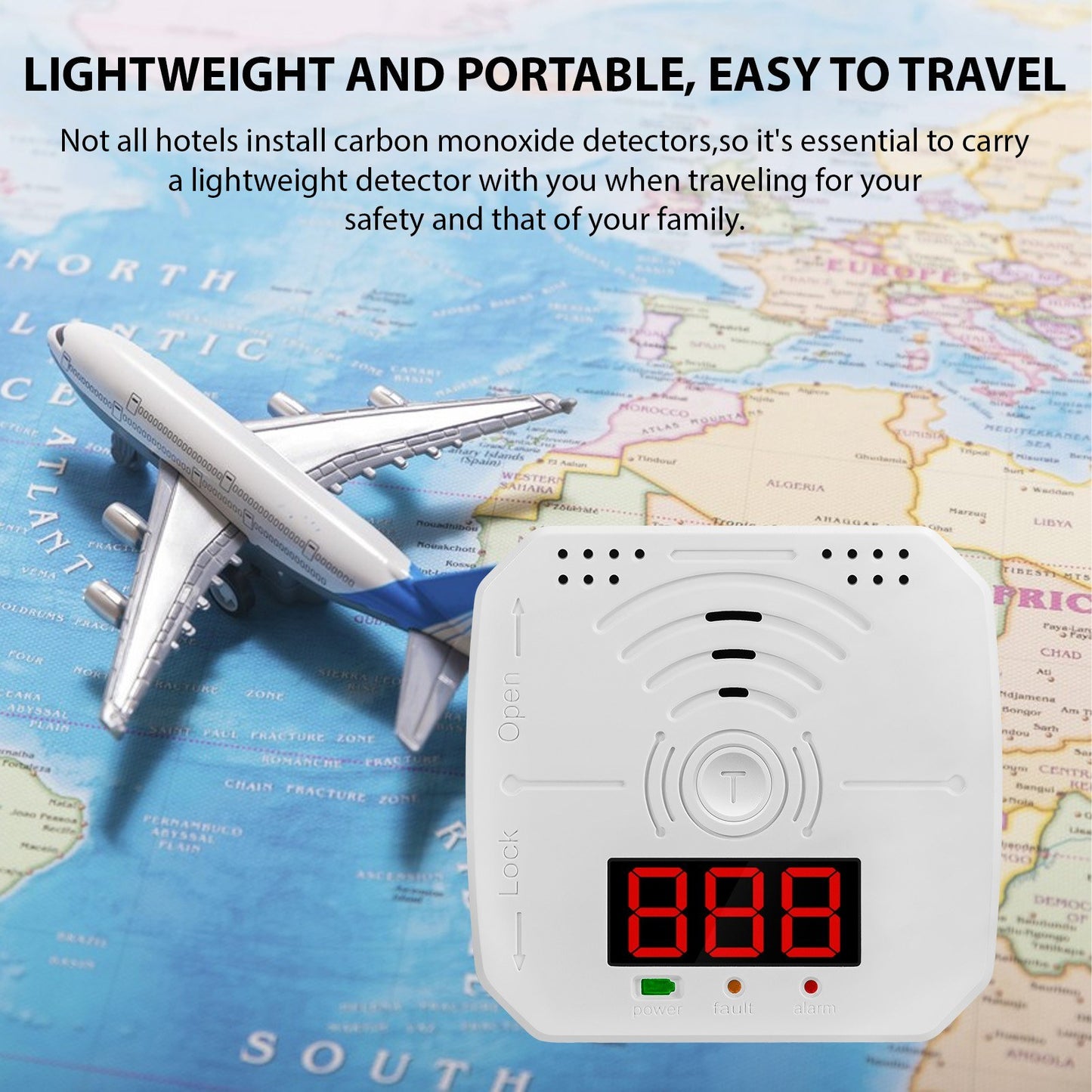 Carbon Monoxide Detector 3-Pack with LCD Display, Sound & Light Alarm for Home and Office - Battery Operated (Batteries Not Included)