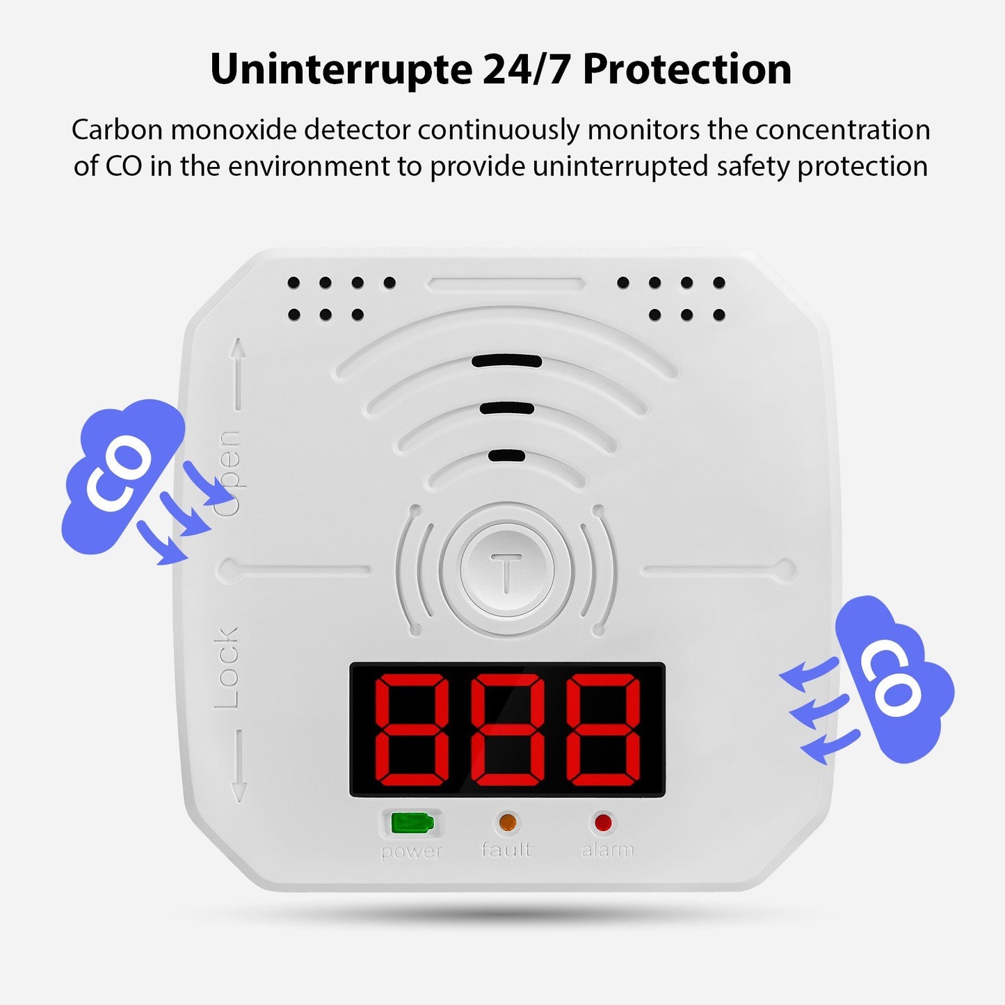 Carbon Monoxide Detector 3-Pack with LCD Display, Sound & Light Alarm for Home and Office - Battery Operated (Batteries Not Included)