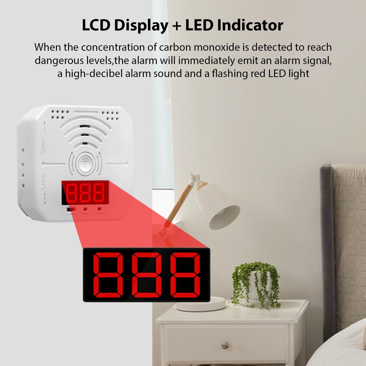 Carbon Monoxide Detector 3-Pack with LCD Display, Sound & Light Alarm for Home and Office - Battery Operated (Batteries Not Included)