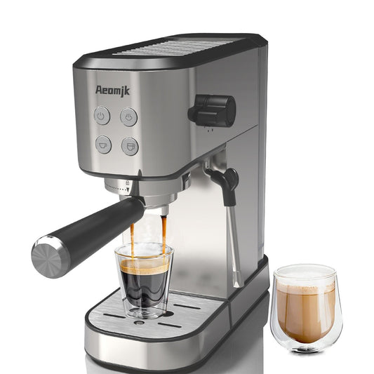 Aeomjk 20Bar Electric Coffee Maker with Milk Frother, Steam Wand, Pressure Gauge, & 34oz Removable Water Tank for Latte, Espresso, Cappuccino
