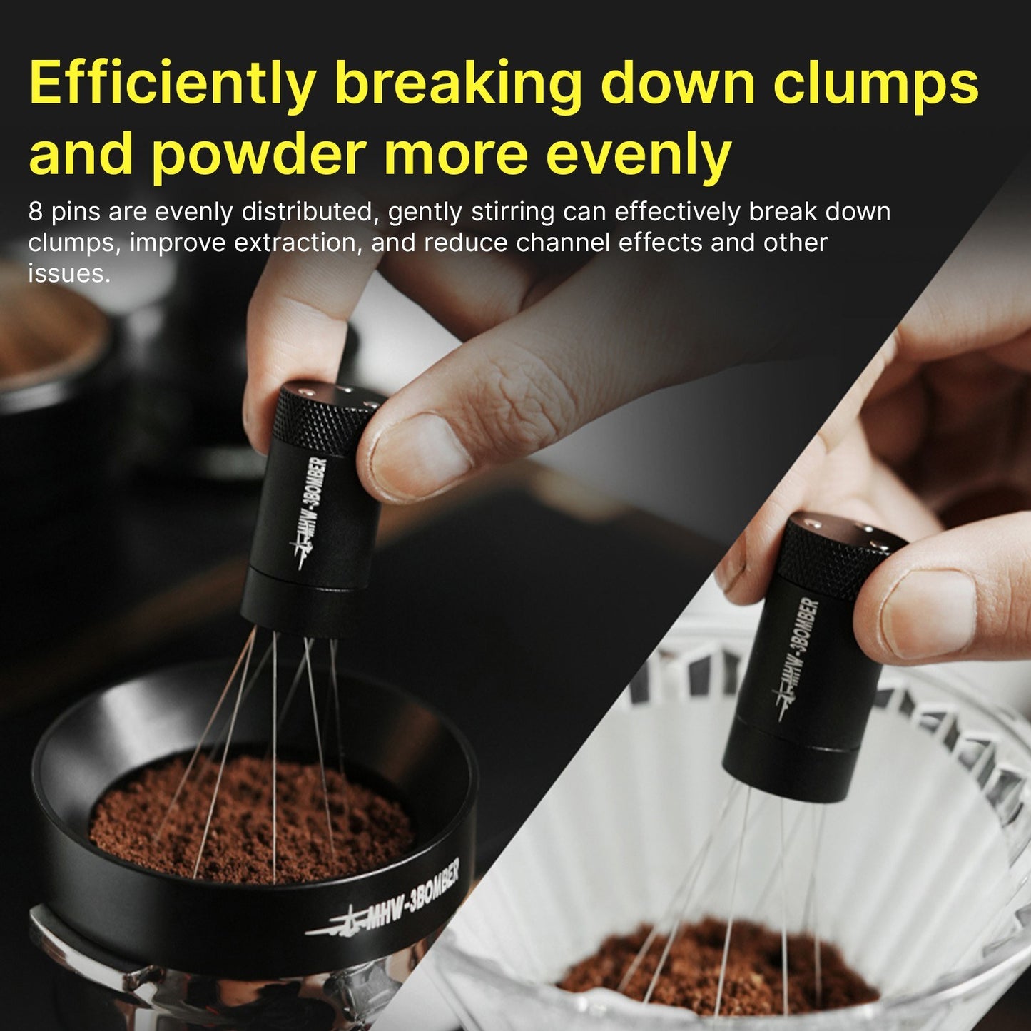 Adjustable WDT Tool Espresso - MHW-3BOMBER Coffee Distributor with Magnetic Stand, 8 Needles (0.4mm) + 6 Spare Needles - Espresso Machine Accessory