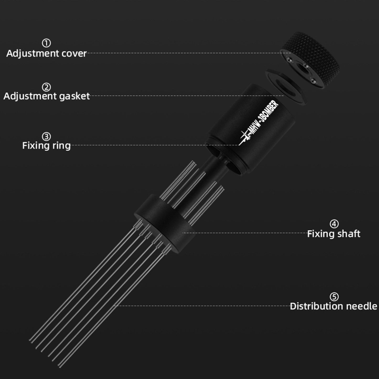 Adjustable WDT Tool Espresso - MHW-3BOMBER Coffee Distributor with Magnetic Stand, 8 Needles (0.4mm) + 6 Spare Needles - Espresso Machine Accessory
