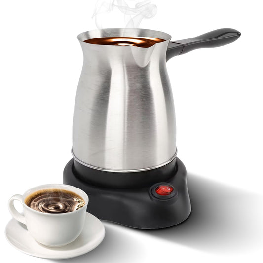 600W Stainless Steel Electric Turkish Coffee, Espresso, Tea, and Milk Maker - 600ml Pot with Dual Protection and Ergonomic Anti-Scald Handle