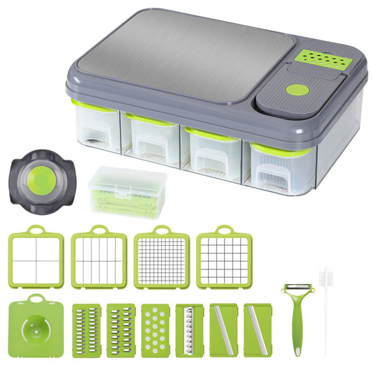 7-in-1 Manual Vegetable Chopper with Container & Lid - Self-Cleaning Mini Food Processor & Dicer with Egg White Separator & Hand Guard