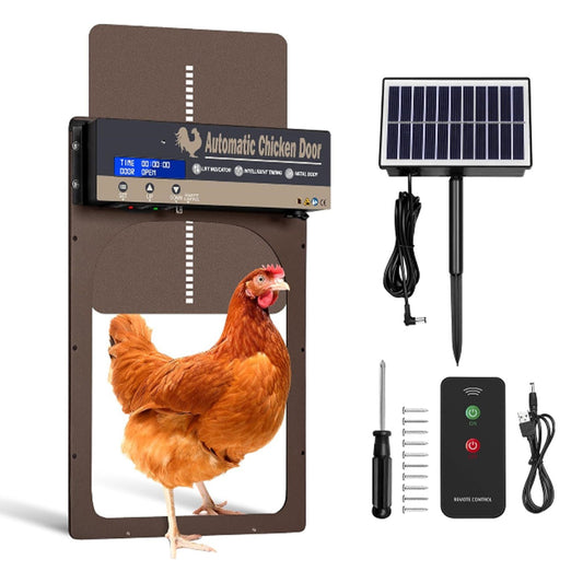 Solar-Powered Automatic Chicken Coop Door with 4 Modes: Remote, Timer, Light Sensor, Manual - Weatherproof, Anti-Pinch Aluminum Alloy Steel with LCD Display