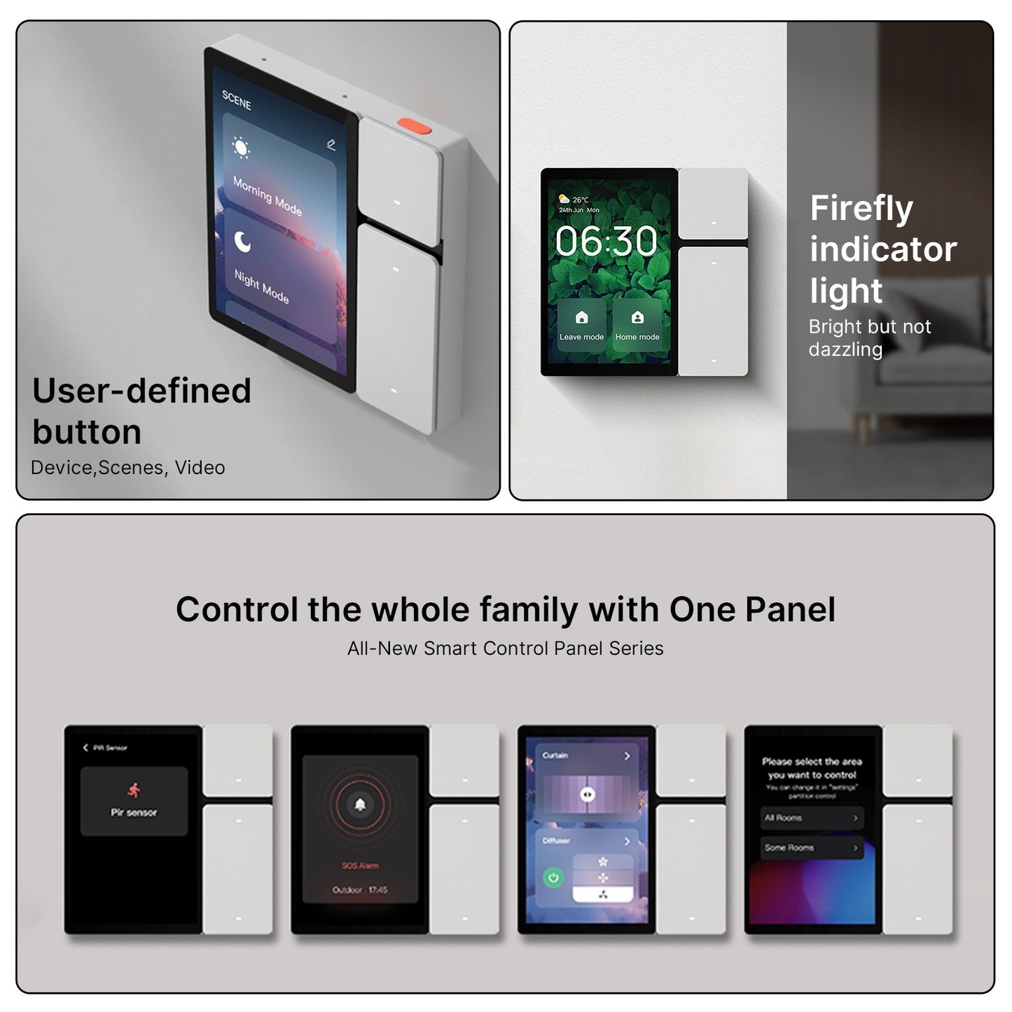 3.5 Inch Touchscreen Smart Home Control Panel with 3-Gang Relay, Voice Assistant, IR, and All-in-One App Compatibility