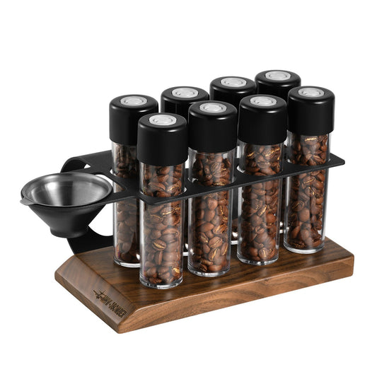 Airtight Coffee Canister Set - 10 Pack MHW-3BOMBER, Silicone Seal, Exhaust Valve, Dishwasher Safe, Food Grade, Clear Storage with Stand, Single Dose Coffee Bean Keeper