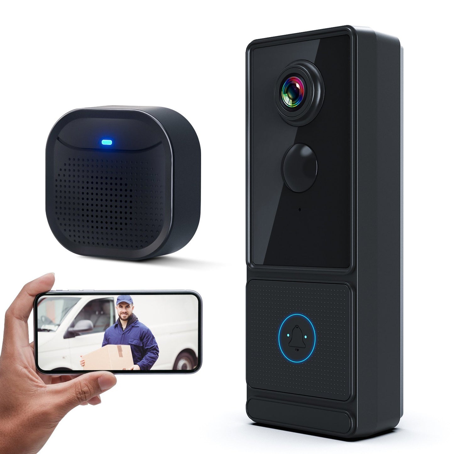 Smart Wireless Doorbell Camera 3MP 2K HD with Chime, Night Vision, PIR Detection, 2-Way Audio, Cloud Storage, IP65 Waterproof, APP Control