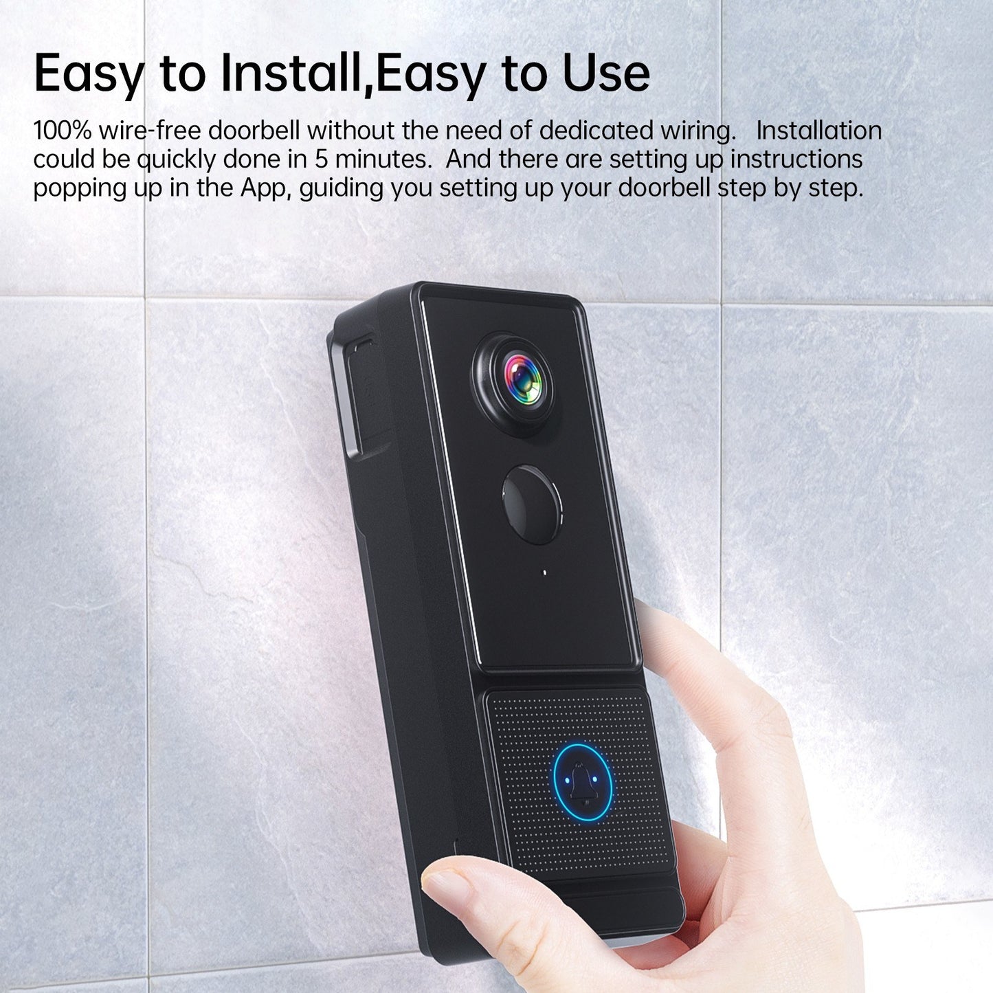 Smart Wireless Doorbell Camera 3MP 2K HD with Chime, Night Vision, PIR Detection, 2-Way Audio, Cloud Storage, IP65 Waterproof, APP Control