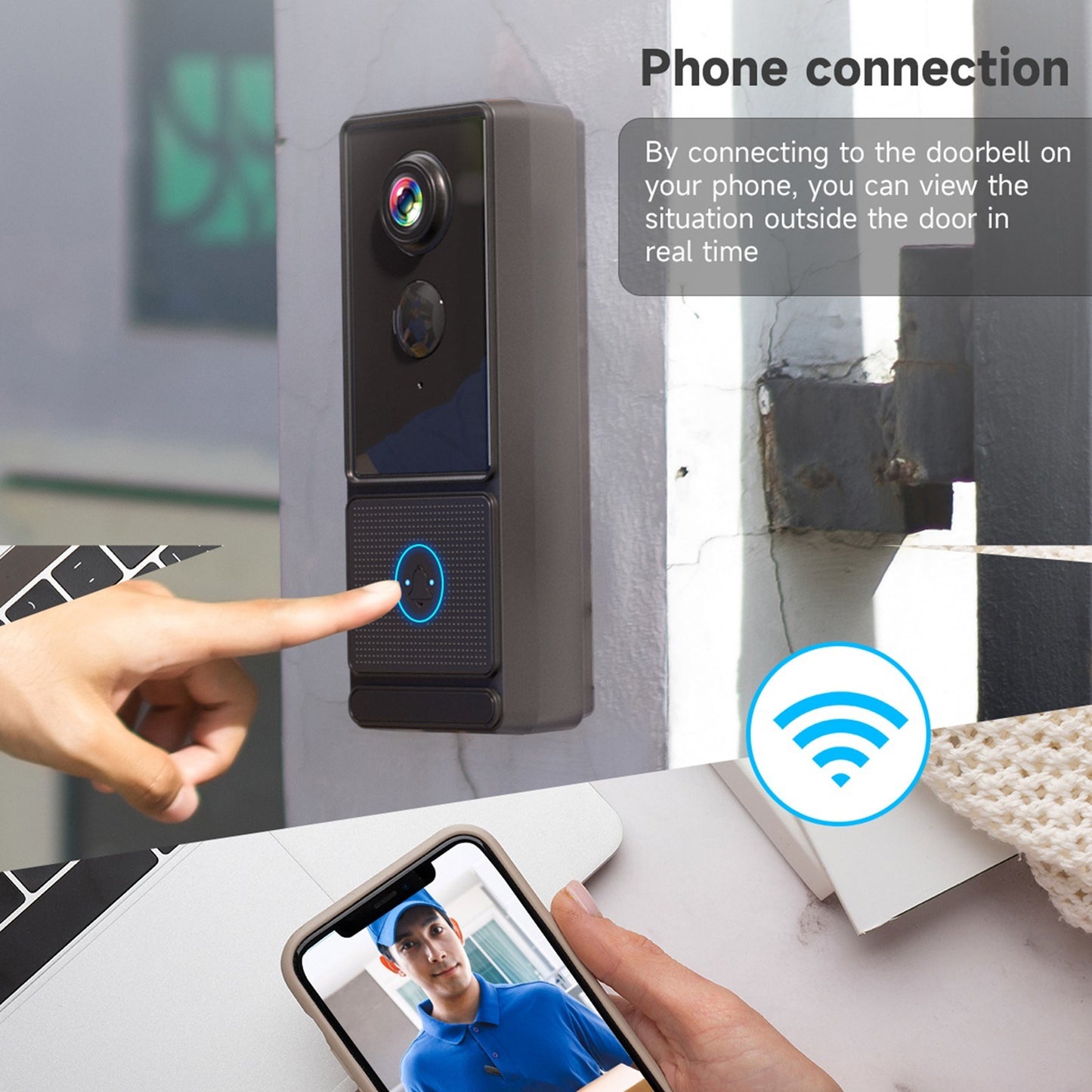 Smart Wireless Doorbell Camera 3MP 2K HD with Chime, Night Vision, PIR Detection, 2-Way Audio, Cloud Storage, IP65 Waterproof, APP Control