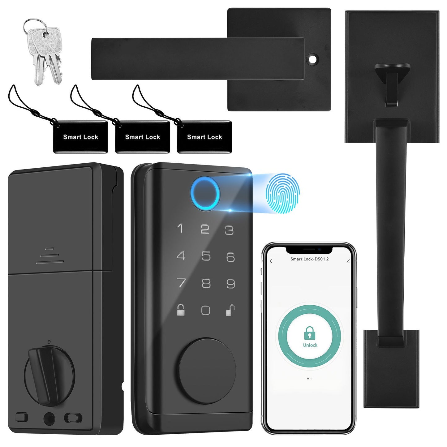 Smart Fingerprint Door Lock Deadbolt with Handle Set, Electronic Keyless Entry, Keypad Code & App Control for Front Door Security