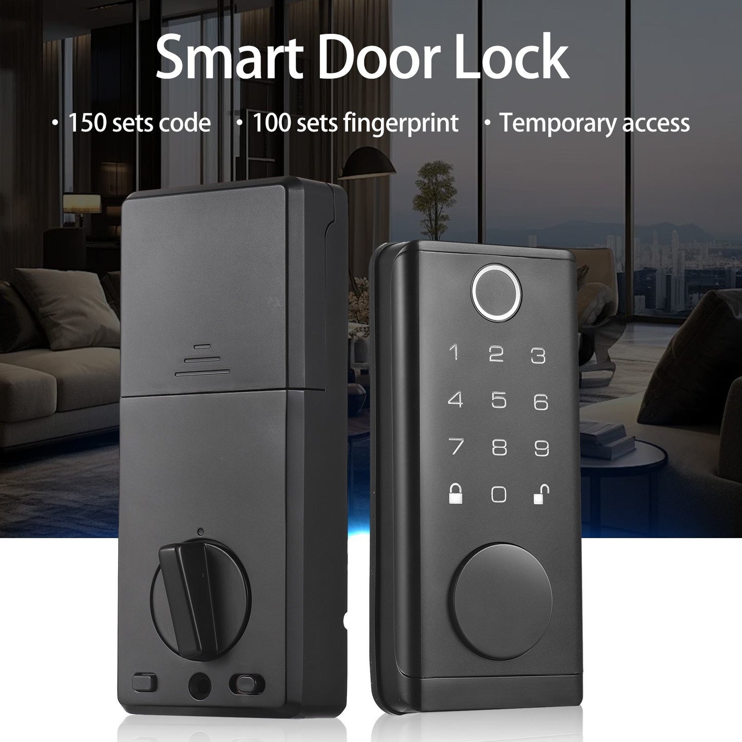 Smart Fingerprint Door Lock Deadbolt with Handle Set, Electronic Keyless Entry, Keypad Code & App Control for Front Door Security