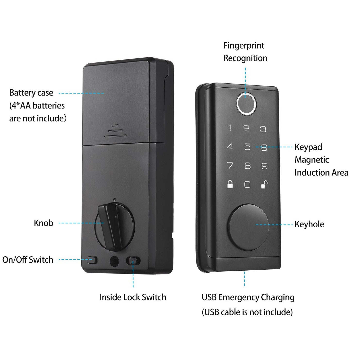 Smart Fingerprint Door Lock Deadbolt with Handle Set, Electronic Keyless Entry, Keypad Code & App Control for Front Door Security