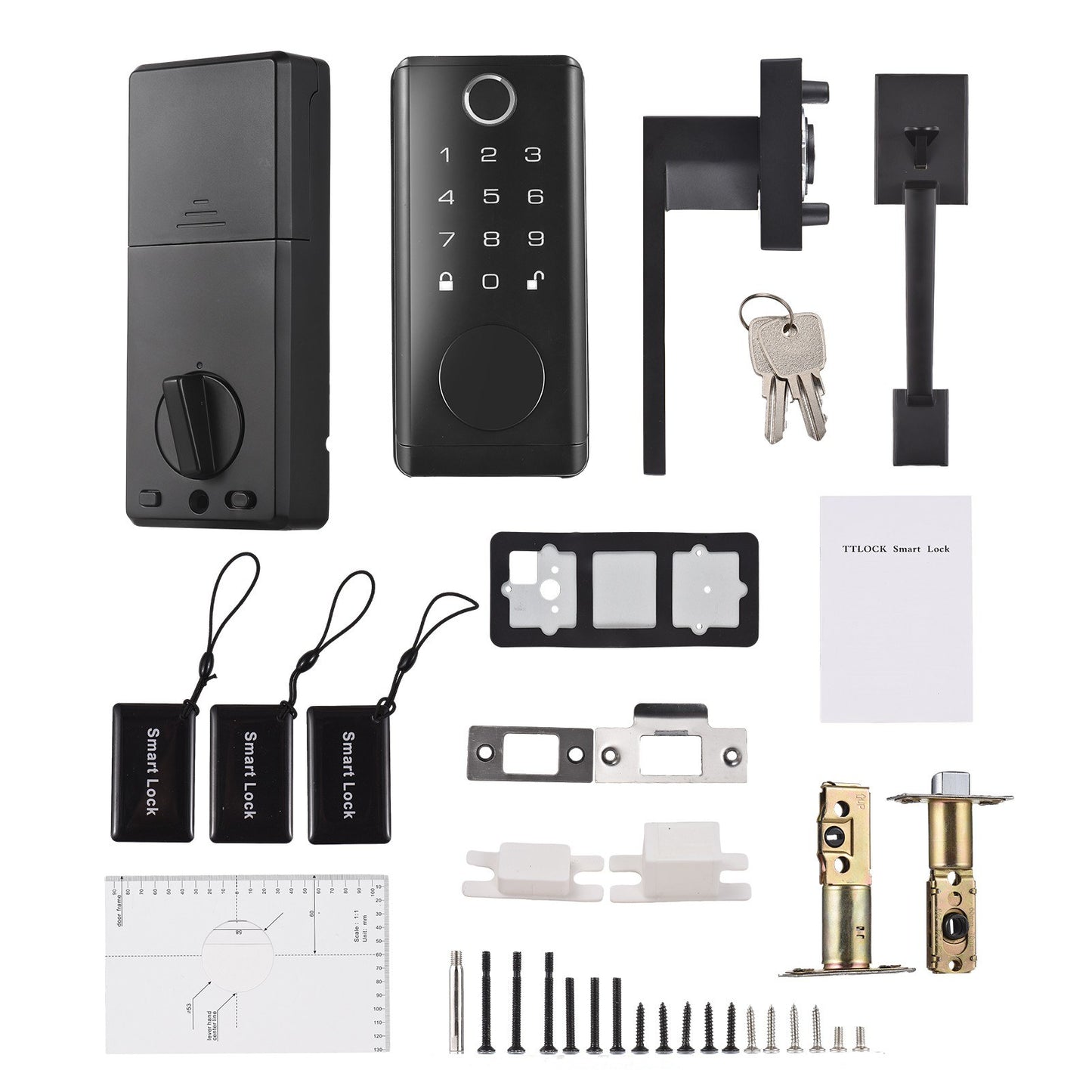 Smart Fingerprint Door Lock Deadbolt with Handle Set, Electronic Keyless Entry, Keypad Code & App Control for Front Door Security