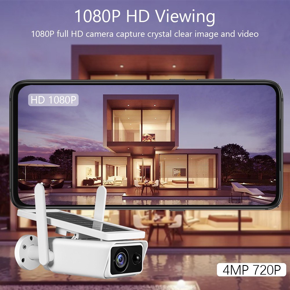 4MP Wireless Solar Security Camera with Rechargeable Battery, Night Vision, PIR Motion Detection, 2-Way Audio, IP66 Waterproof