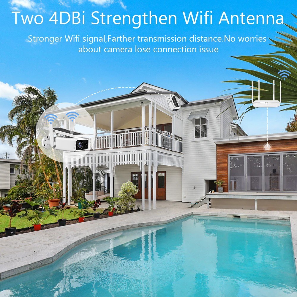 4MP Wireless Solar Security Camera with Rechargeable Battery, Night Vision, PIR Motion Detection, 2-Way Audio, IP66 Waterproof