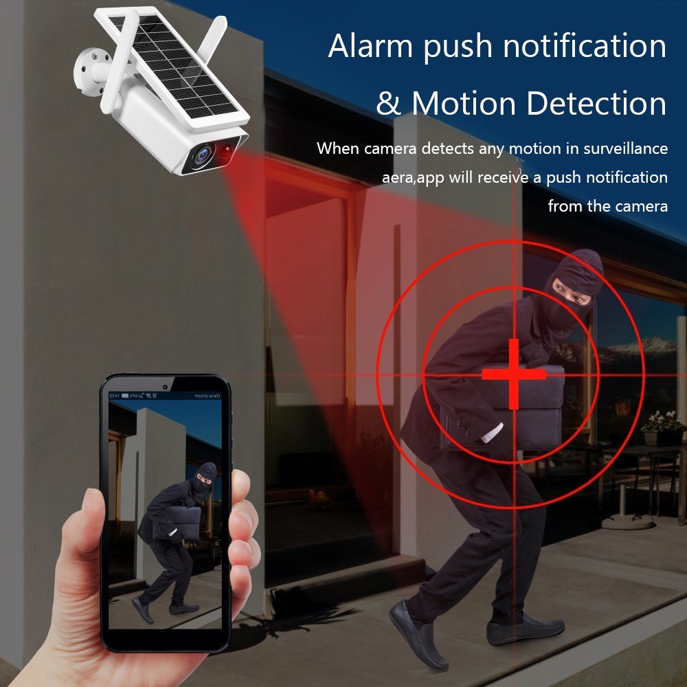 4MP Wireless Solar Security Camera with Rechargeable Battery, Night Vision, PIR Motion Detection, 2-Way Audio, IP66 Waterproof